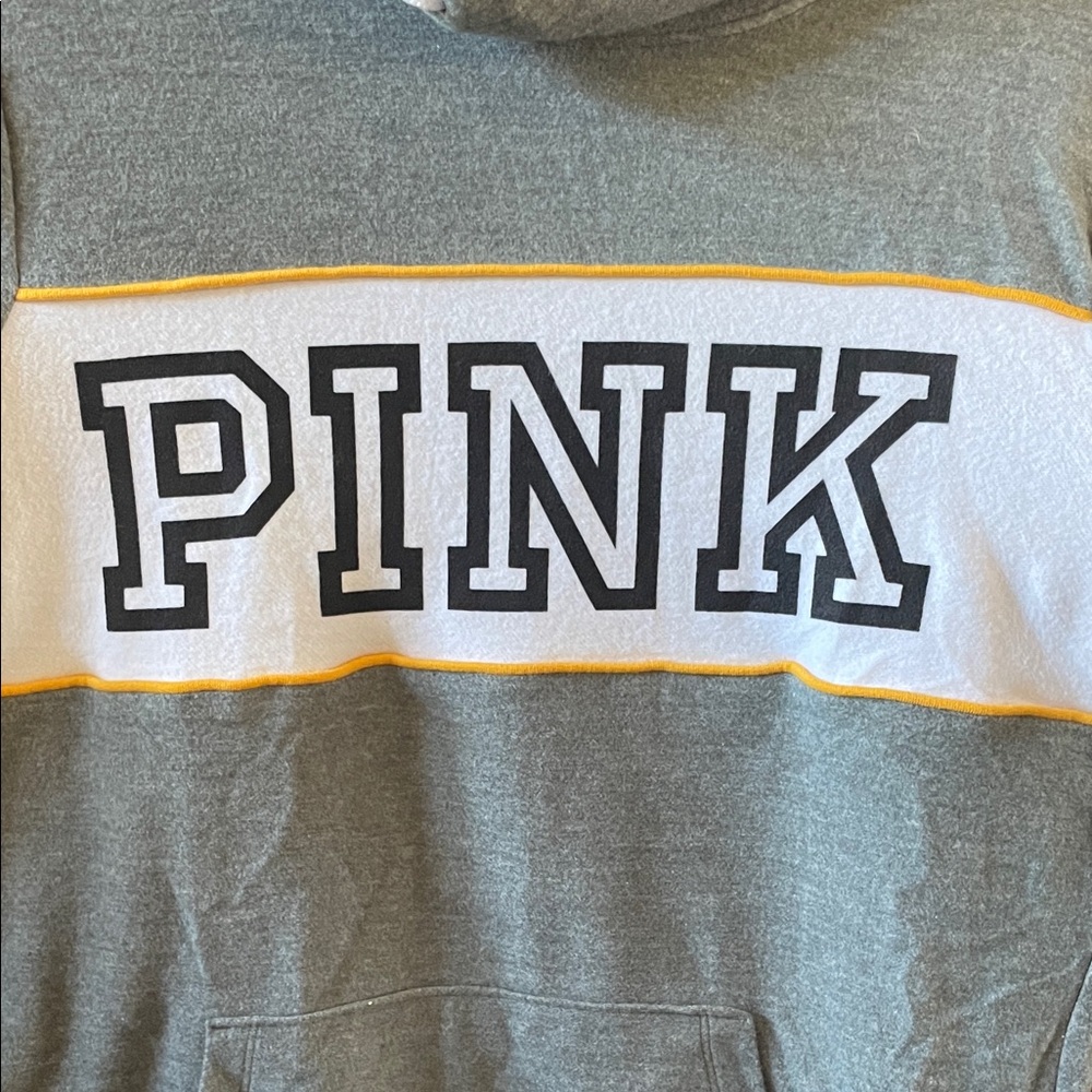 PINK Victoria's Secret Gray Hoodie with Black and Yellow Accents - Picture 2 of 4